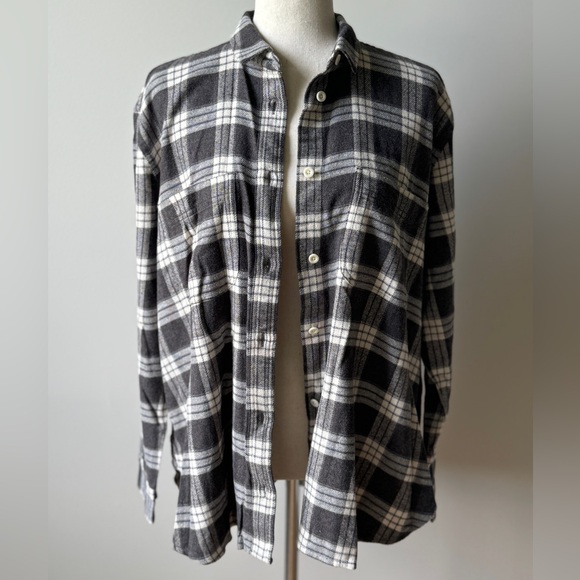 NWT | Madewell | Oversized Ex-Boyfriend Swing Shirt | Gray & Off-White | Large - Picture 4 of 12